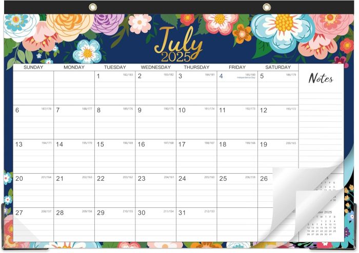 2025-2026 Desk Calendar - Desk Calendar 2025-2026 from JUL.2025 - DEC.2026, 17" x 12", 18 Monthly Desk/Wall Calendar 2-in-1, Thick Paper with 2 Corner Protectors, Large Unruled Blocks - Blue Floral