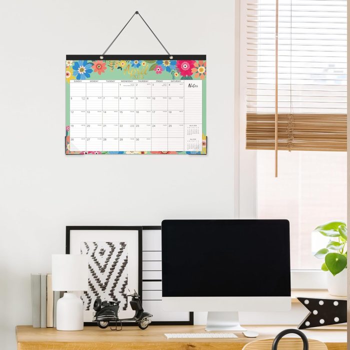 2025-2026 Desk Calendar - Desk Calendar 2025-2026 from JUL.2025 - DEC.2026, 17" x 12", 18 Monthly Desk/Wall Calendar 2-in-1, Thick Paper with 2 Corner Protectors, Large Unruled Blocks - Blue Floral - Image 2