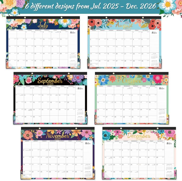 2025-2026 Desk Calendar - Desk Calendar 2025-2026 from JUL.2025 - DEC.2026, 17" x 12", 18 Monthly Desk/Wall Calendar 2-in-1, Thick Paper with 2 Corner Protectors, Large Unruled Blocks - Blue Floral - Image 6
