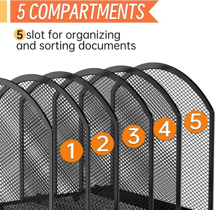5-Section Desk File Organizer, Vertical Desktop File Holder Mail Sorter File Folder Holder Organization for Office School & Classroom (Black - 1Pack) - Image 4