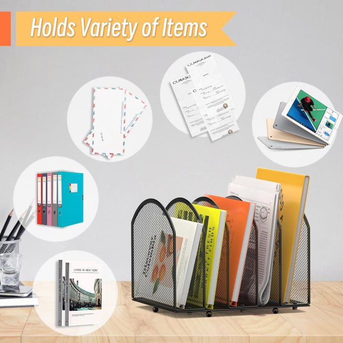 5-Section Desk File Organizer, Vertical Desktop File Holder Mail Sorter File Folder Holder Organization for Office School & Classroom (Black - 1Pack) - Image 5
