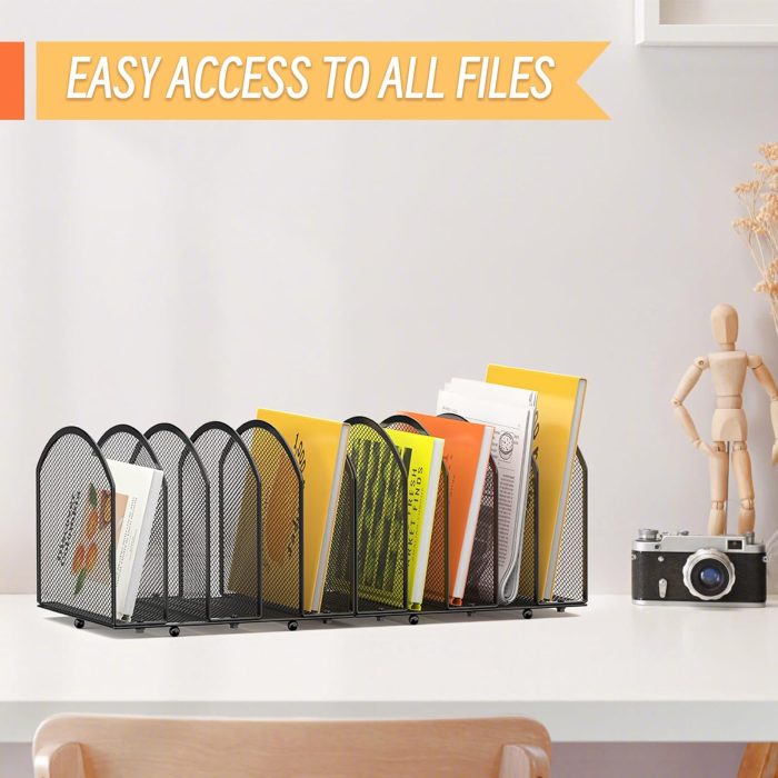 5-Section Desk File Organizer, Vertical Desktop File Holder Mail Sorter File Folder Holder Organization for Office School & Classroom (Black - 1Pack) - Image 6
