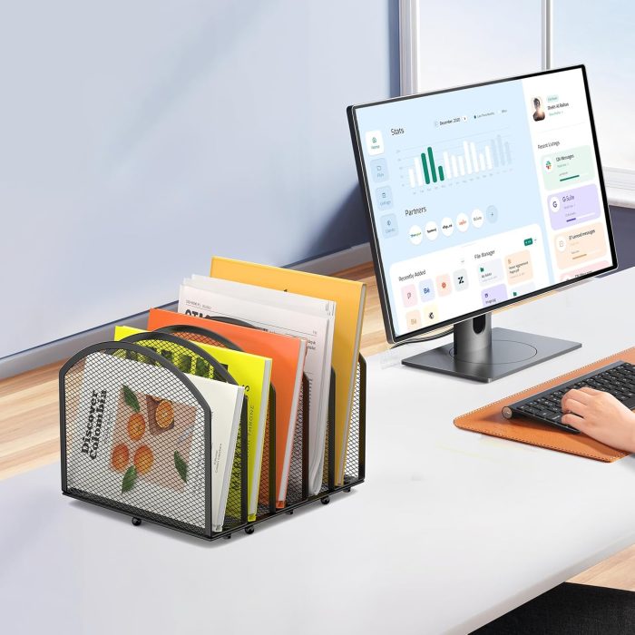 5-Section Desk File Organizer, Vertical Desktop File Holder Mail Sorter File Folder Holder Organization for Office School & Classroom (Black - 1Pack) - Image 7