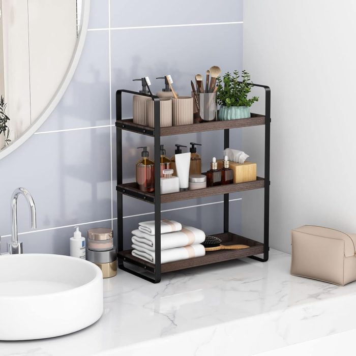Bathroom Counter Organizer,Bathroom Countertop Organizer,Counter Shelf,Countertop Storage,Organization and Storage,Makeup Shelf,Sink Caddy(Brown 3 Tier) - Image 4