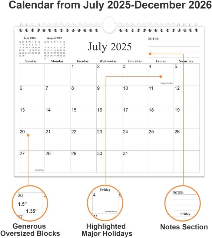 Calendar 2025-2026 - 18 Months Calendar from July 2025 to December 2026, Wall Calendar 2025-2026 with Thick Paper, 8.5" x 11", Black - Image 2