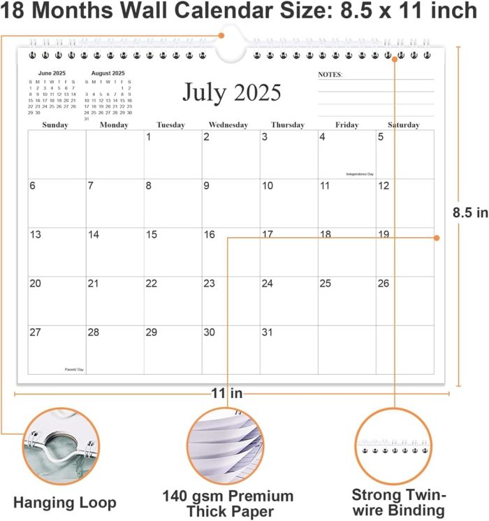 Calendar 2025-2026 - 18 Months Calendar from July 2025 to December 2026, Wall Calendar 2025-2026 with Thick Paper, 8.5" x 11", Black - Image 3