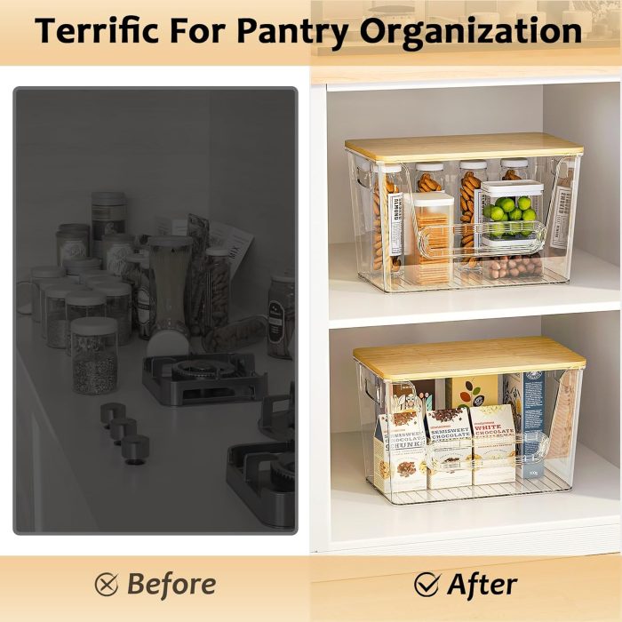 Delamu 2 Set Pantry organizers and Storage, kitchen organizers and storage with Bamboo Top, Stackable Kitchen Pantry bin for Onion,Potato,Fruits,Produce,Vegetable - Image 4