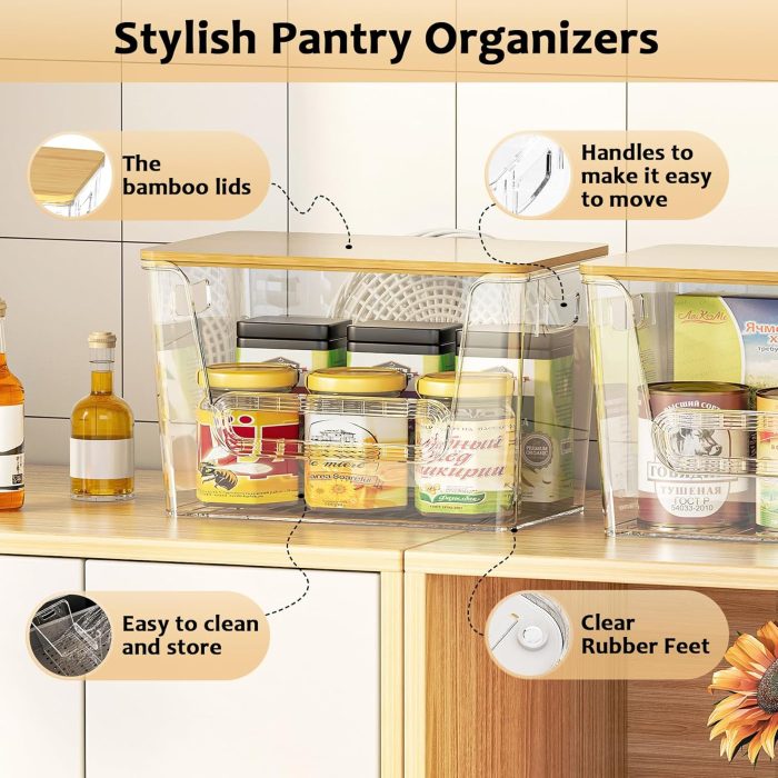 Delamu 2 Set Pantry organizers and Storage, kitchen organizers and storage with Bamboo Top, Stackable Kitchen Pantry bin for Onion,Potato,Fruits,Produce,Vegetable - Image 5