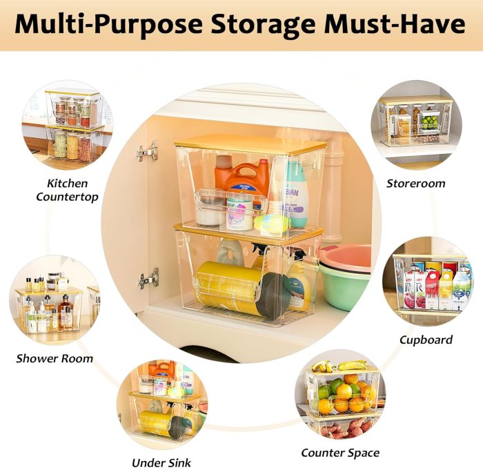 Delamu 2 Set Pantry organizers and Storage, kitchen organizers and storage with Bamboo Top, Stackable Kitchen Pantry bin for Onion,Potato,Fruits,Produce,Vegetable - Image 6