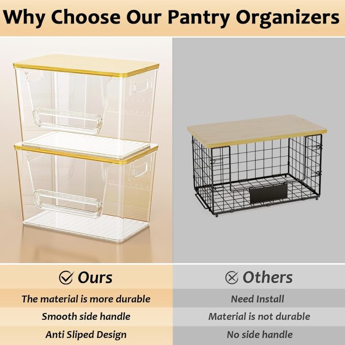Delamu 2 Set Pantry organizers and Storage, kitchen organizers and storage with Bamboo Top, Stackable Kitchen Pantry bin for Onion,Potato,Fruits,Produce,Vegetable - Image 7