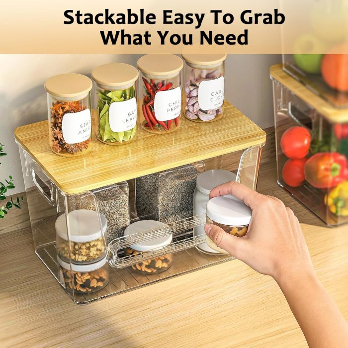 Delamu 2 Set Pantry organizers and Storage, kitchen organizers and storage with Bamboo Top, Stackable Kitchen Pantry bin for Onion,Potato,Fruits,Produce,Vegetable - Image 8