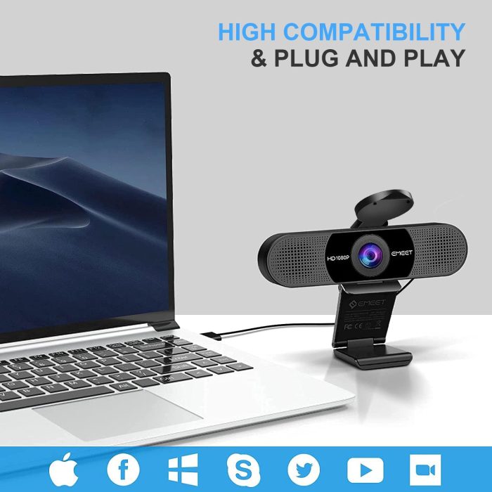 EMEET 1080P Webcam with Microphone, C960 Web Camera, 2 Mics Streaming Webcam, 90°FOV Computer Camera, Plug and Play USB Web Cam for Online Calling/Conferencing, Zoom/Skype/Facetime/YouTube, Laptop/PC - Image 7