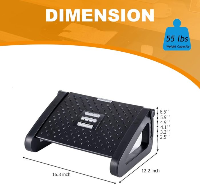 Foot Rest for Under Desk at Work, Ergonomic 6 Heights Adjustable Footrest with Massage Roller, Portable Under Desk Foot Stool for Home,Office, Black - Image 2