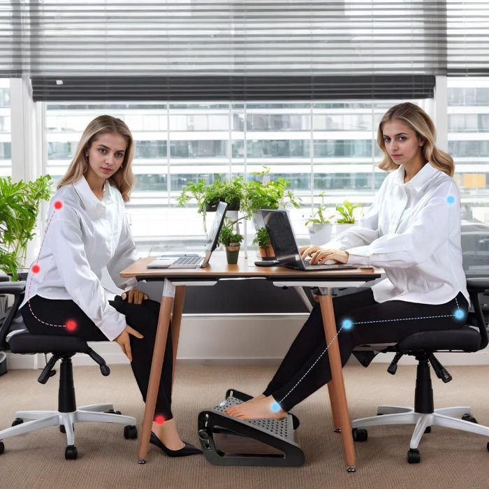 Foot Rest for Under Desk at Work, Ergonomic 6 Heights Adjustable Footrest with Massage Roller, Portable Under Desk Foot Stool for Home,Office, Black - Image 4