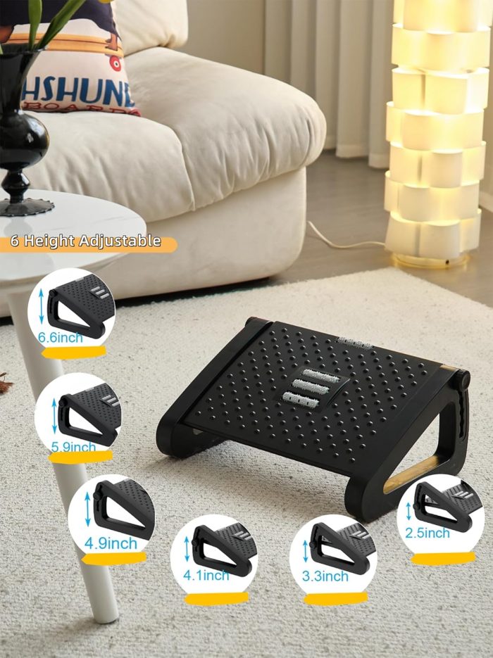 Foot Rest for Under Desk at Work, Ergonomic 6 Heights Adjustable Footrest with Massage Roller, Portable Under Desk Foot Stool for Home,Office, Black - Image 6