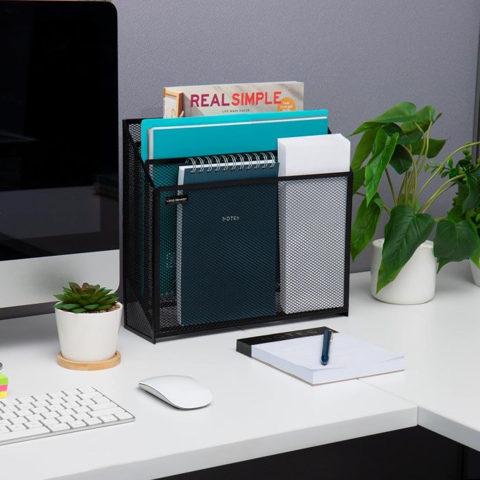 Mind Reader Vertical File Storage, Desktop Organizer, Workspace, Office, Metal Mesh, 12.5" L x 3.75" W x 11.5" H, Black - Image 2