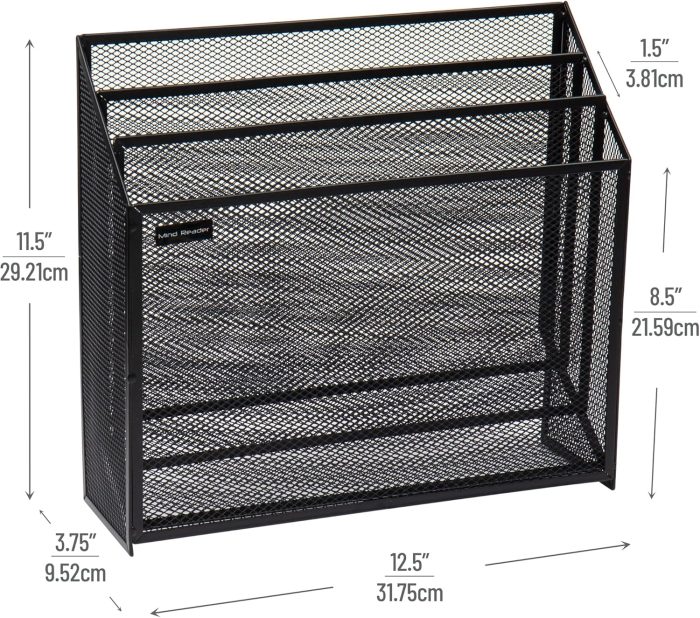 Mind Reader Vertical File Storage, Desktop Organizer, Workspace, Office, Metal Mesh, 12.5" L x 3.75" W x 11.5" H, Black - Image 3